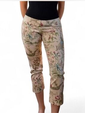 Vintage Work Order Eclectic Cropped Pants with Asian Inspired Print